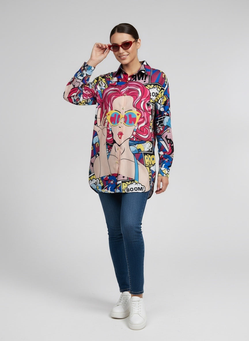 Pop Art Graphic Print Longline Shirt
