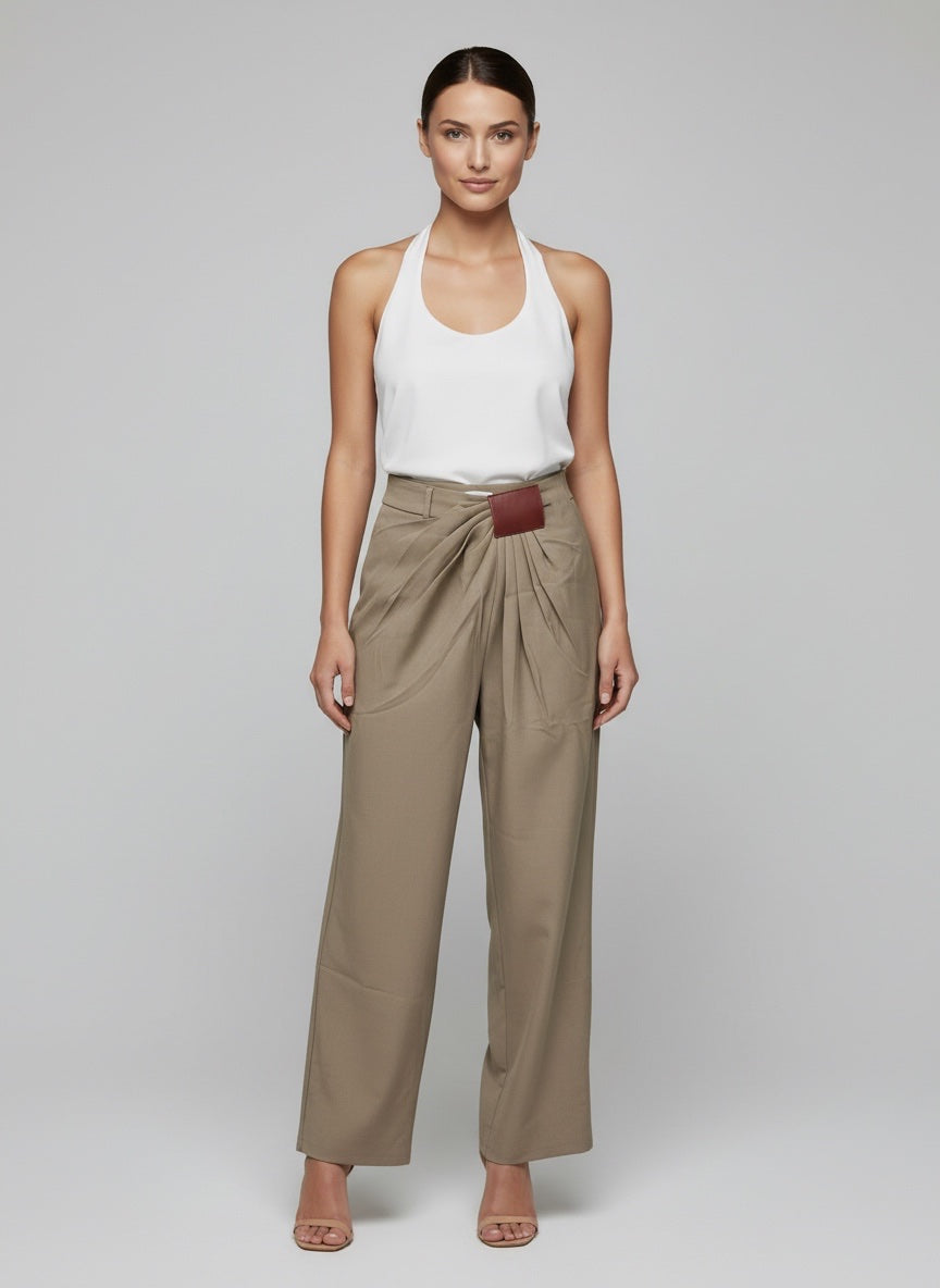 Draped Waist Tailored Trousers