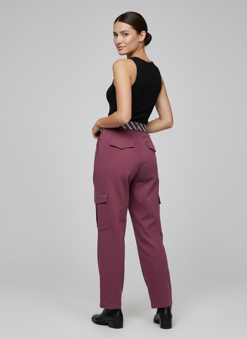 Belted Wide Leg Cargo Trousers