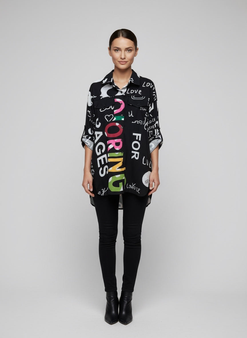 Colorful Graphic Oversized Button-Up Shirt