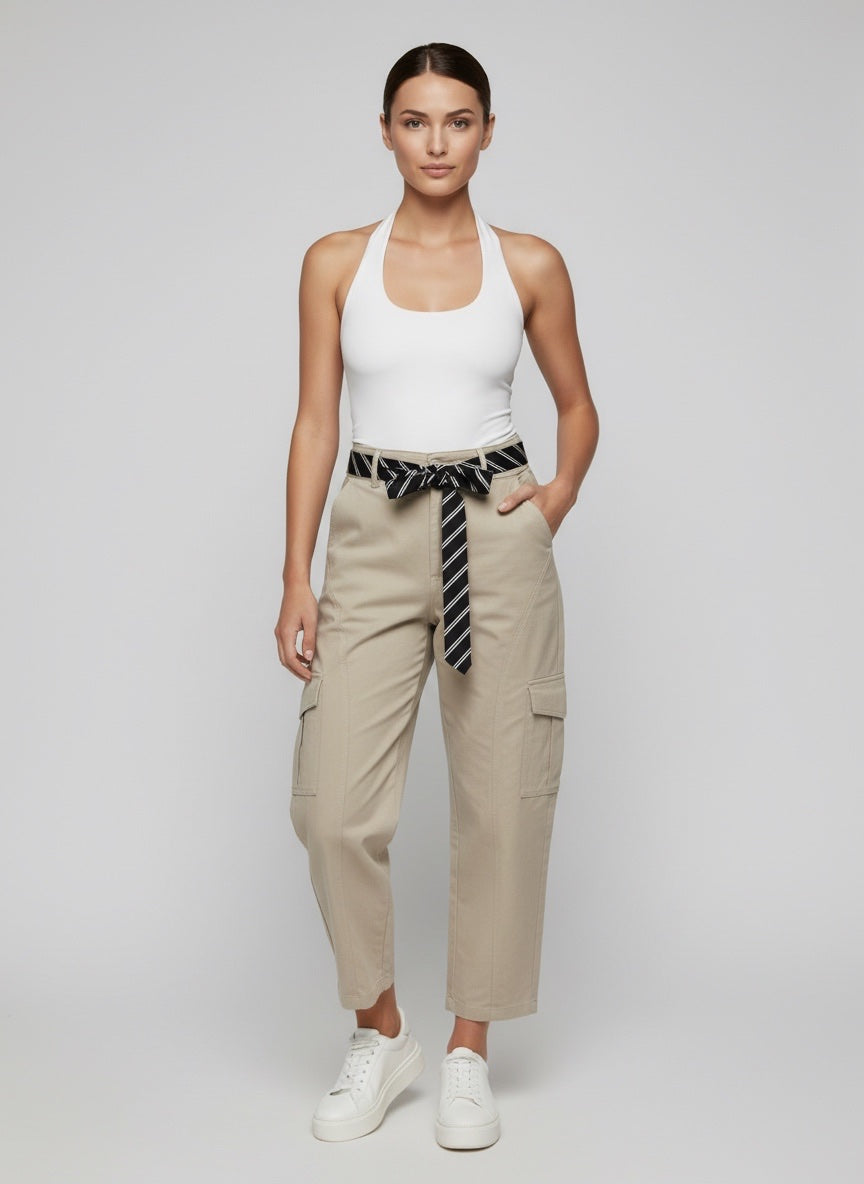 Belted Wide Leg Cargo Trousers