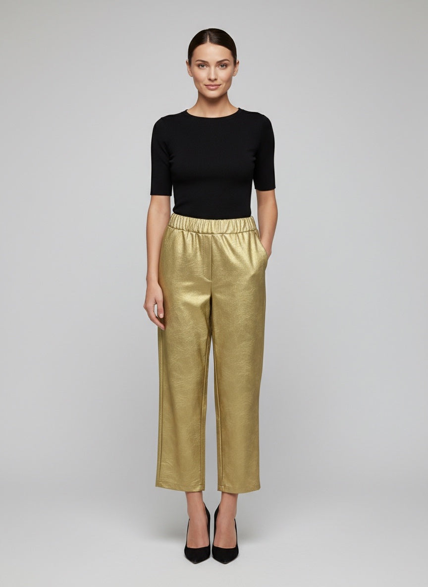 Metallic Wide Leg Cropped Trousers