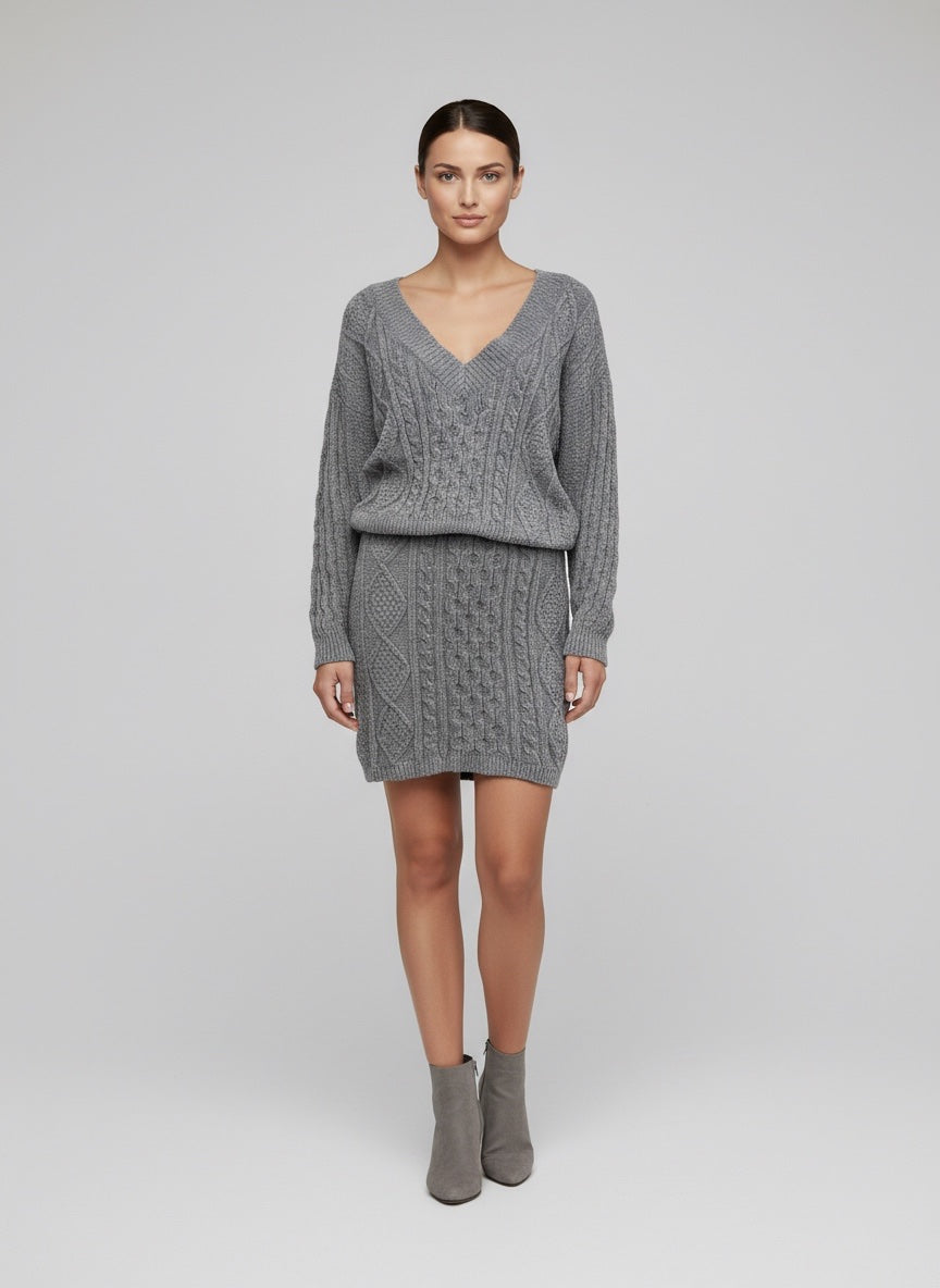 Cable Knit V-Neck Co-Ord Set