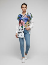 Vibrant Floral & Quote Button-Up Shirt