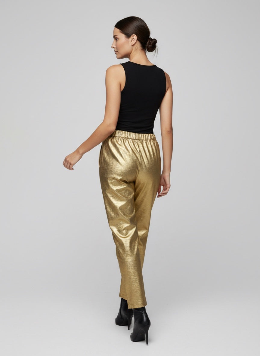 Metallic Wide Leg Cropped Trousers