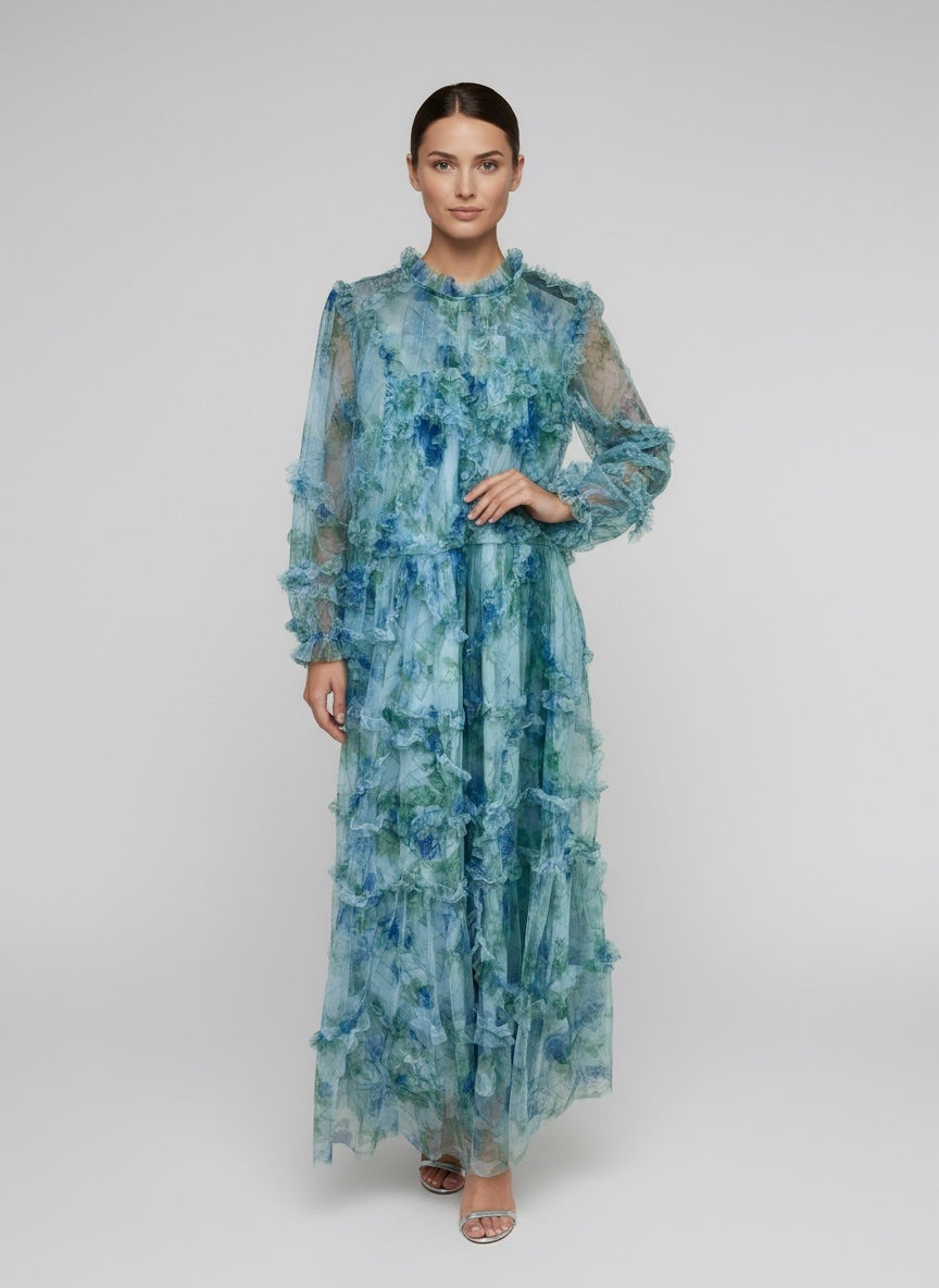 Tiered Ruffle Floral Midi Dress