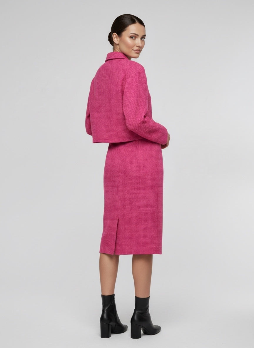 Textured Cropped Jacket & Midi Skirt Co-Ord