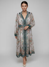 Baroque Floral Button-Front Midi Dress