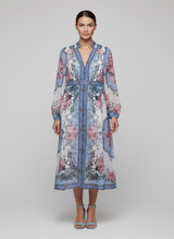 Baroque Floral Button-Front Midi Dress