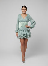 Pleated Ruffle Mini Dress