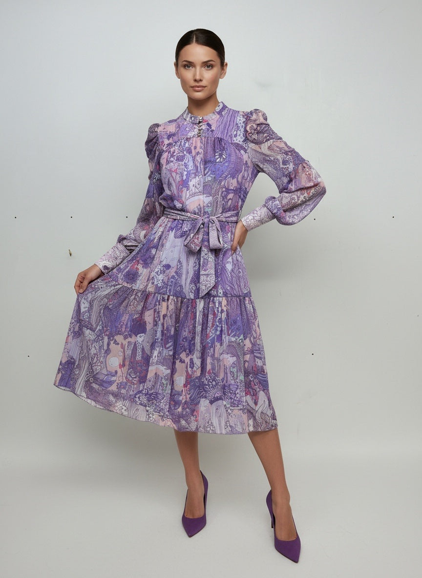Print Tiered Midi Dress