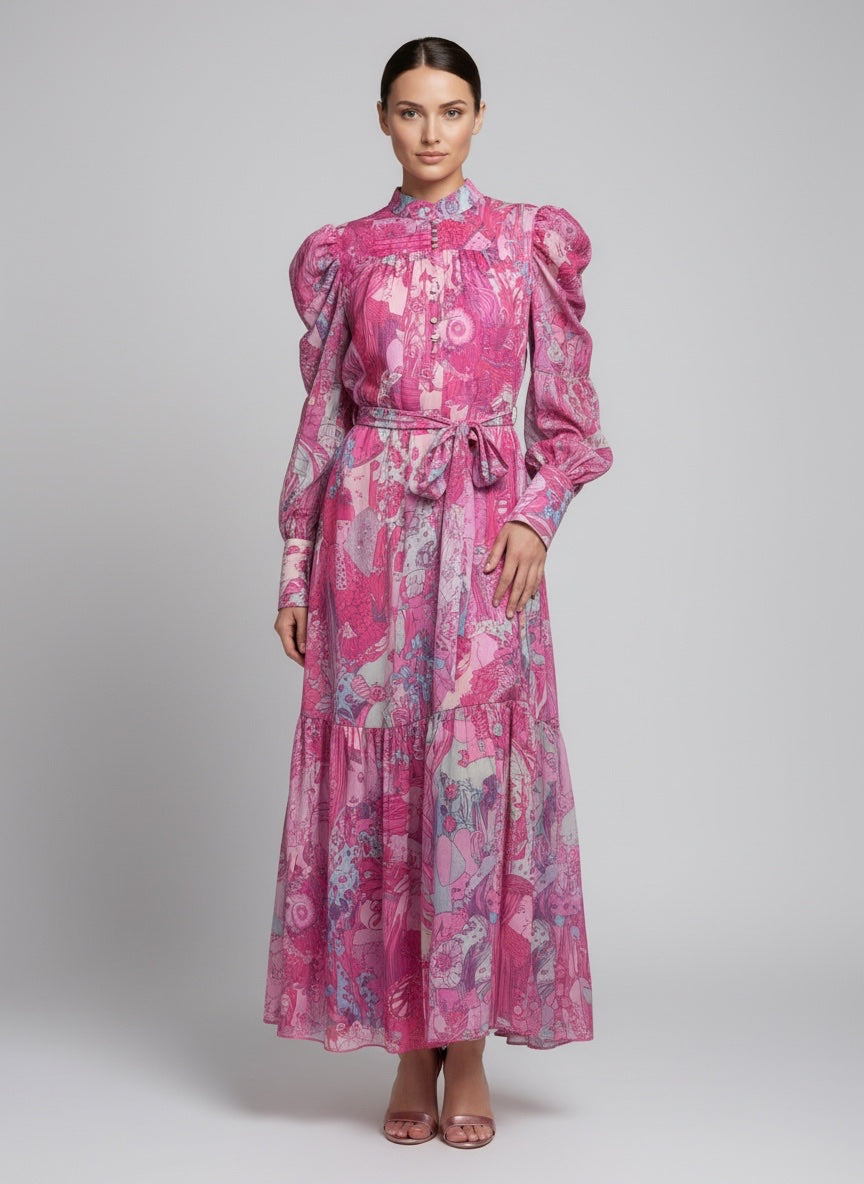 Print Tiered Midi Dress