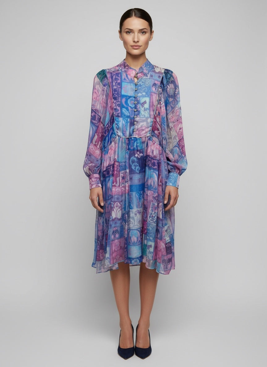 Patchwork Chiffon Tiered Knee-Length Dress