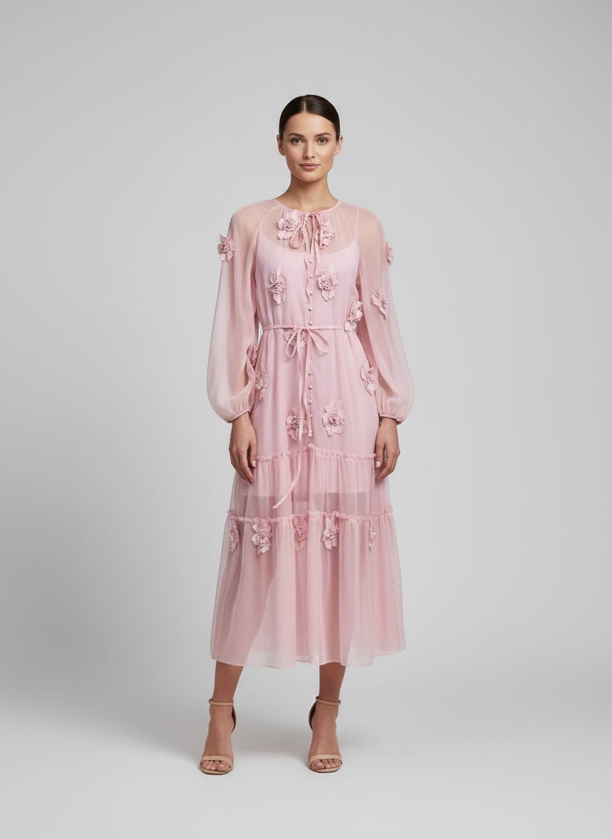 Floral Appliqué Maxi Dress