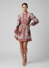 Boho Chic Paisley Print Belted Mini Shirtdress