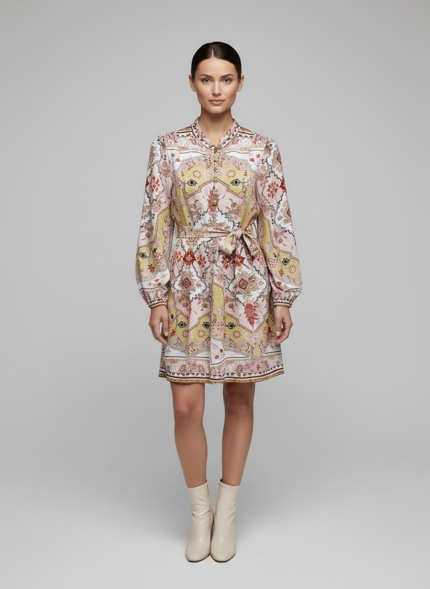 Boho Chic Paisley Print Belted Mini Shirtdress