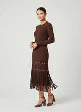 Pearl-Embellished Ribbed Knit Midi Dress