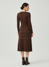 Pearl-Embellished Ribbed Knit Midi Dress