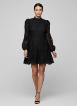 Chic Black Eyelet Lace Ruffle Mini Dress