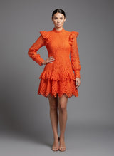 Chic Black Eyelet Lace Ruffle Mini Dress