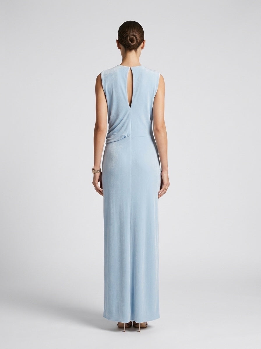 Draped Maxi Dress with Statement Ring - Baby Blue (2)