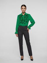 Ruffle Neck Blouse - Dark Green