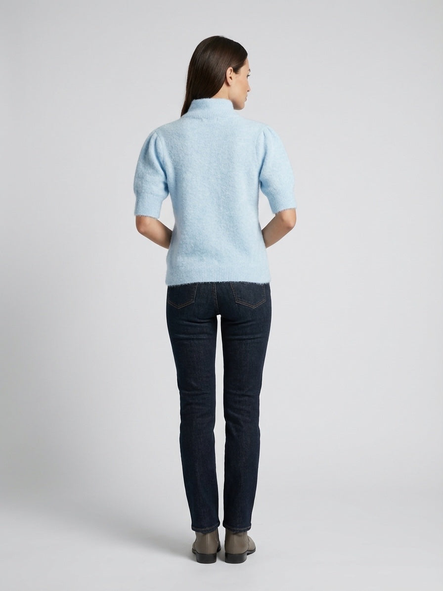 Mock Neck Sweater with Embellished Sleeves - Baby Blue (2)