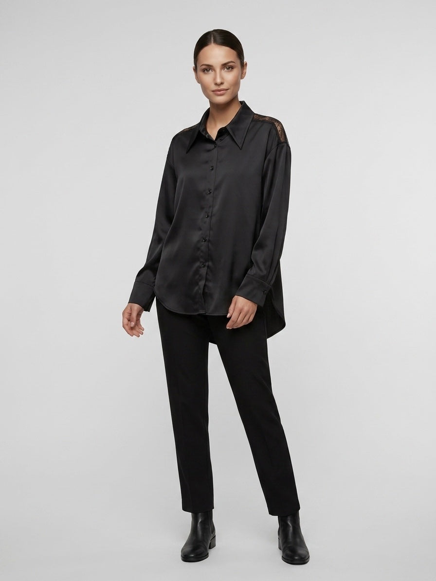 Relaxed Fit Satin Blouse - Black