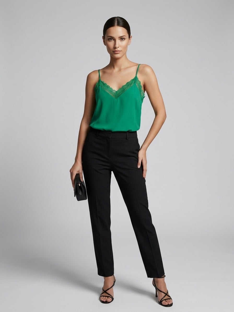Lace Trim Camisole Top - Green