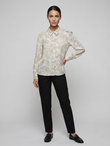 Floral Print Puff Sleeve Blouse - Beige