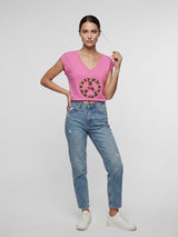 Peace Sign V-Neck T-Shirt - Pink