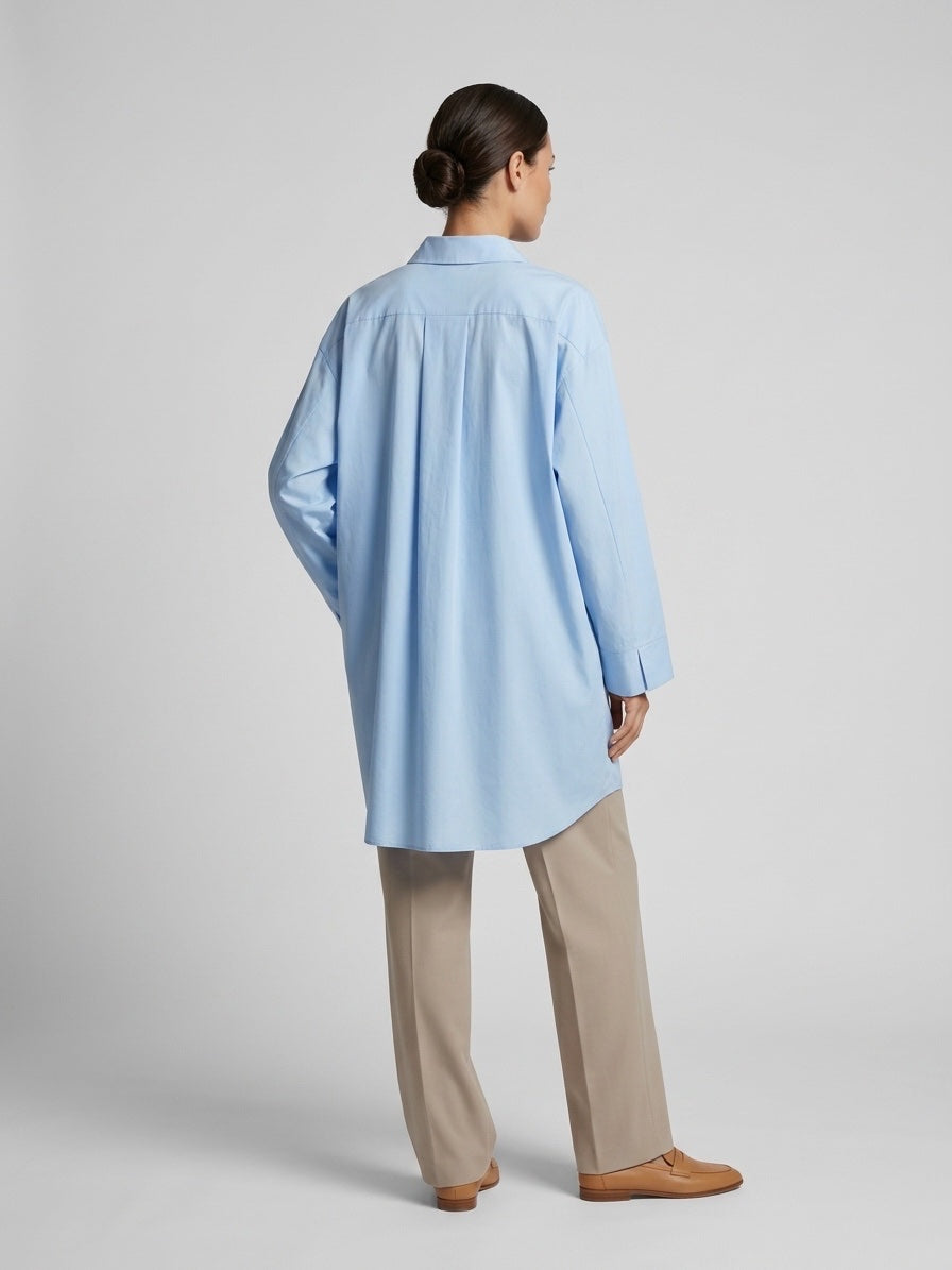 Oversized Cotton Poplin Shirt - Deep Sky Blue (2)
