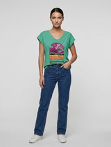 Graphic V-Neck Tee - Medium Sea Green