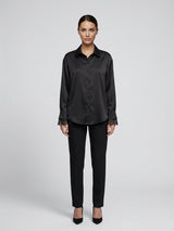 Lace Cuff Silk Shirt - Black