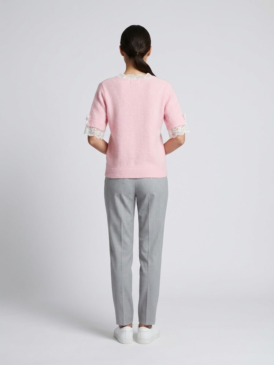 Lace Trim Knit Top - Baby Pink (2)