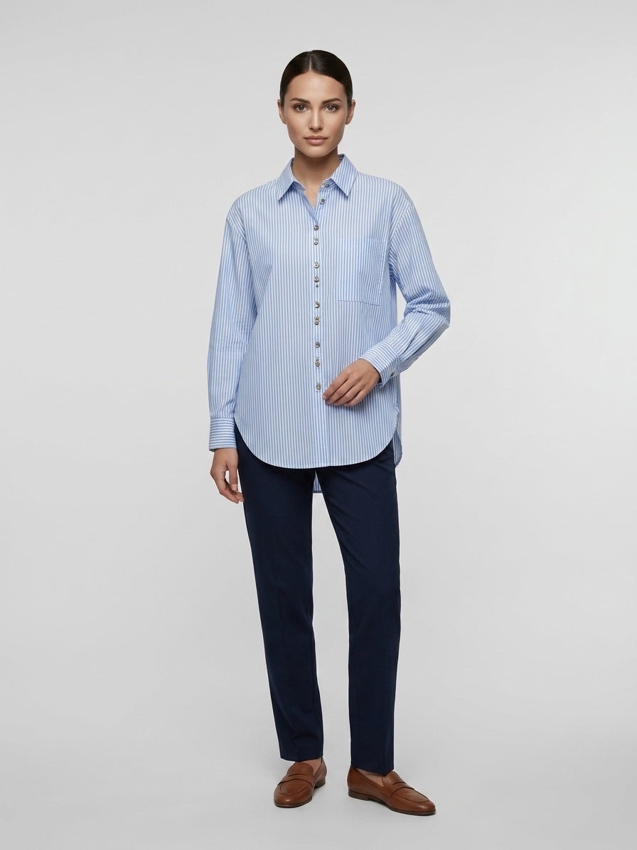 Classic Striped Cotton Shirt - Blue