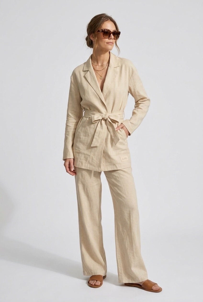 Tailored Linen Blend Two-Piece Set - Beige
