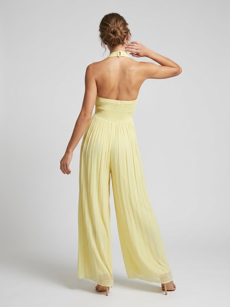 Chic Halterneck Wide-Leg Jumpsuit - Butter (2)