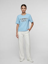 Embellished Slogan T-Shirt - Baby Blue
