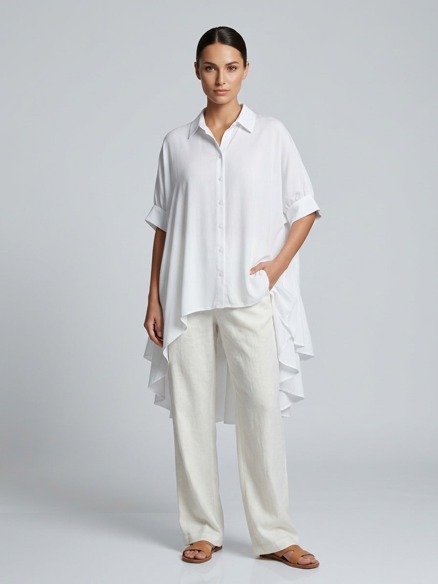 Oversized Linen Tunic Shirt - White