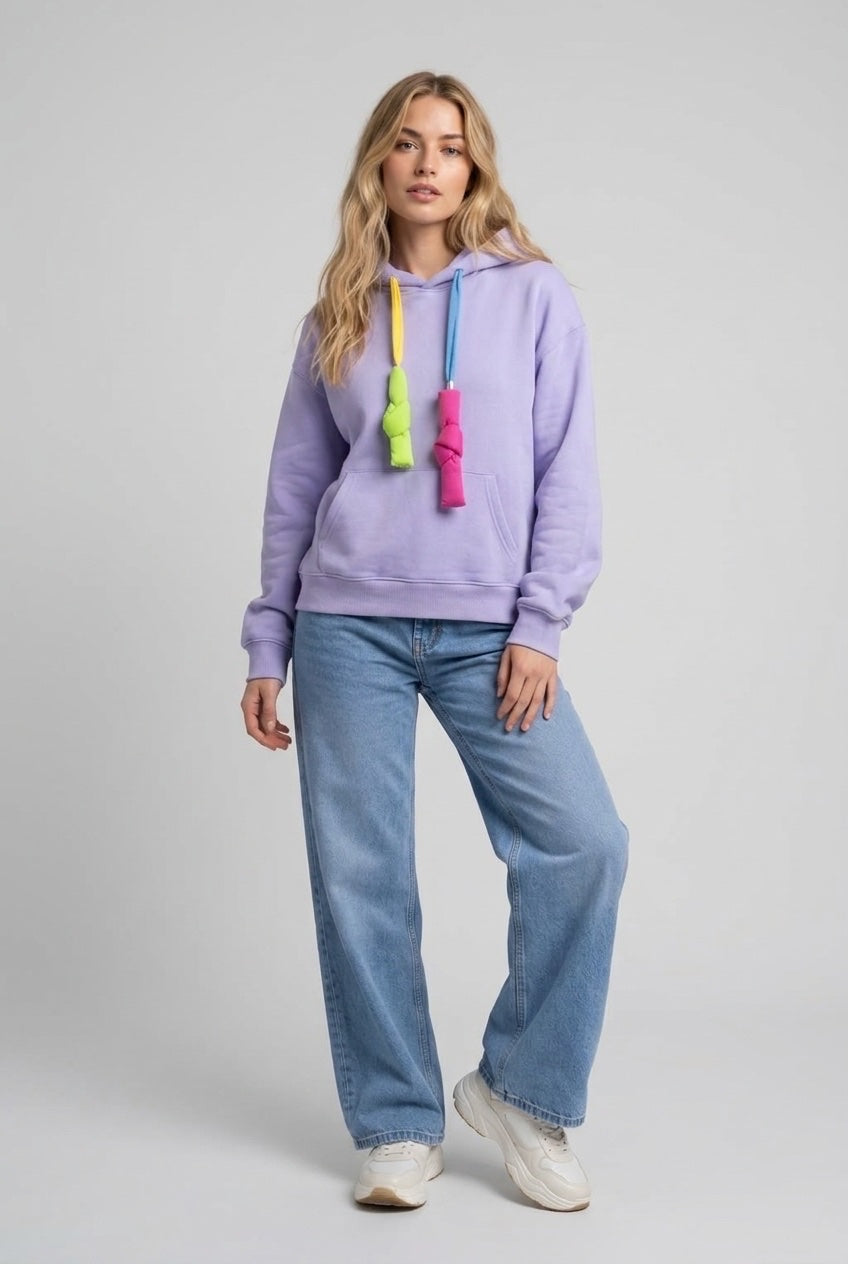 Drawstring Detail Hoodie - Lilac