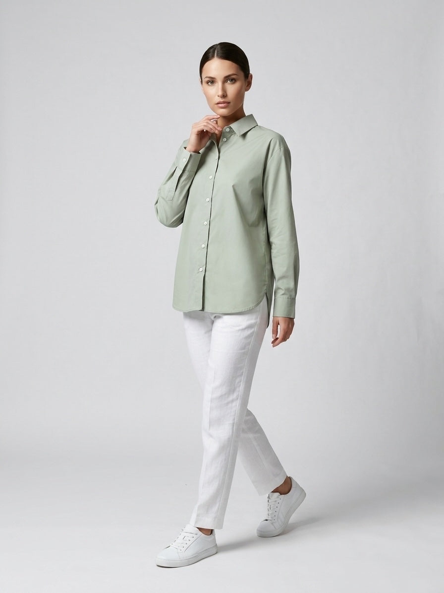 Cotton Button-Down Shirt - Khaki Green