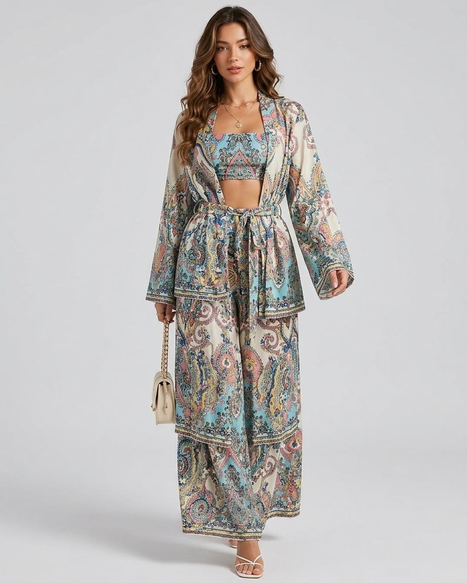 Paisley Print Three-Piece Set - Turquoise
