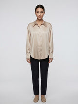 Relaxed Fit Satin Blouse - Beige