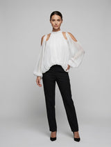 Cold Shoulder Gathered Blouse - White