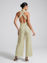Polka Dot Halter Neck Wide-Leg Jumpsuit - Butter (2)