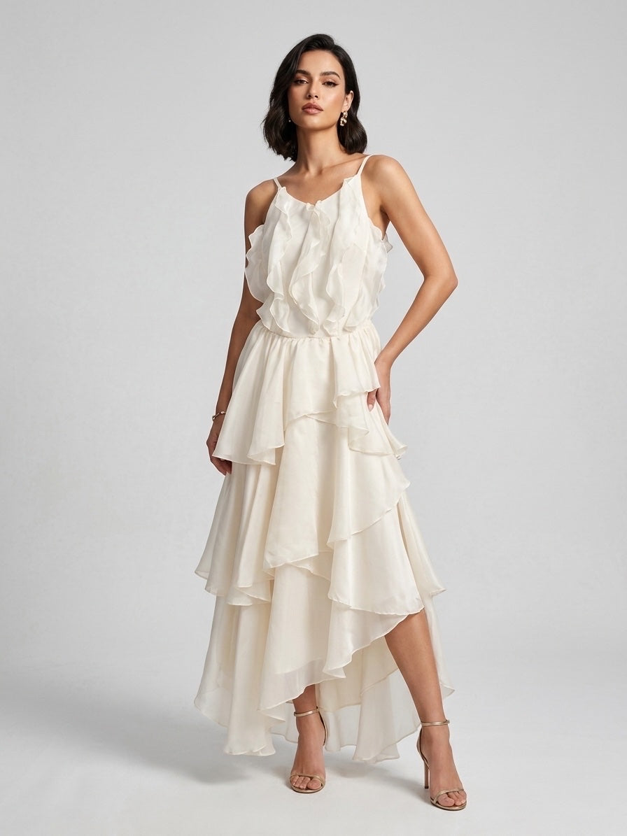 Tiered Ruffle Maxi Dress - White