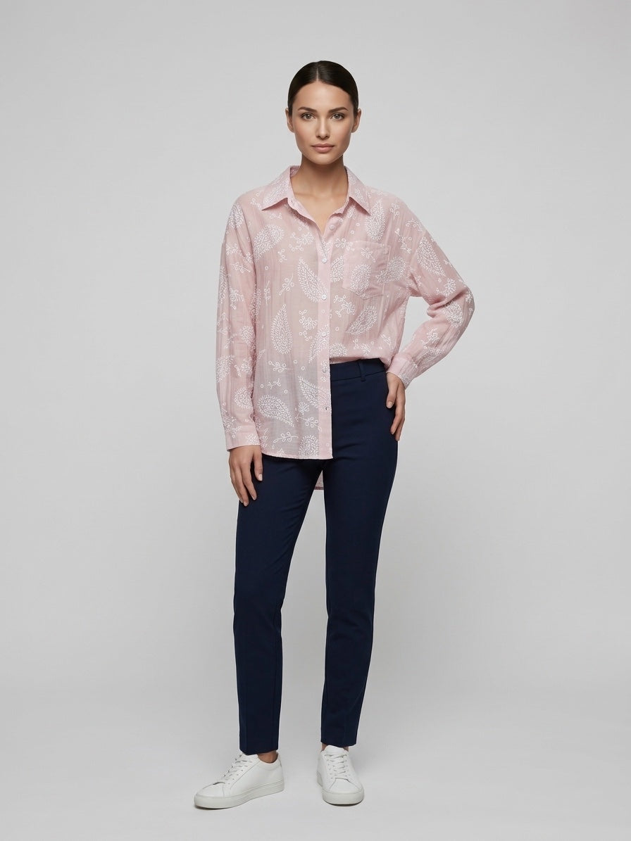 Paisley Embroidered Relaxed Shirt - Pink
