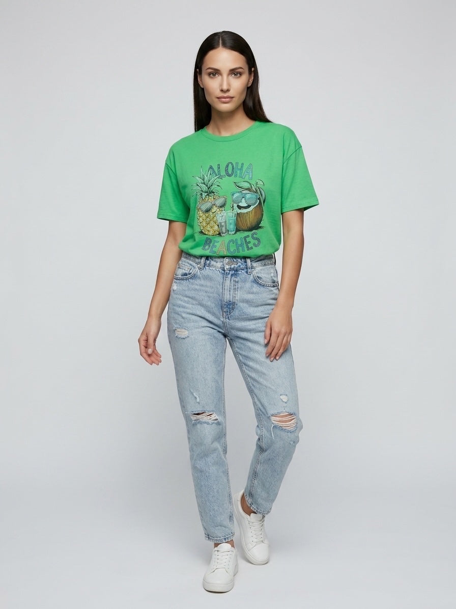 Aloha Beaches Graphic T-Shirt - Lime Green