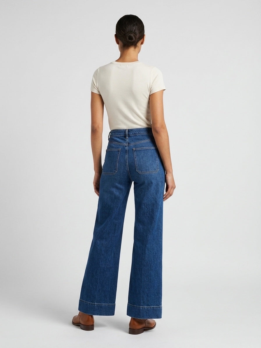 Pearl Embellished Wide-Leg Jeans - Dark Blue (2)